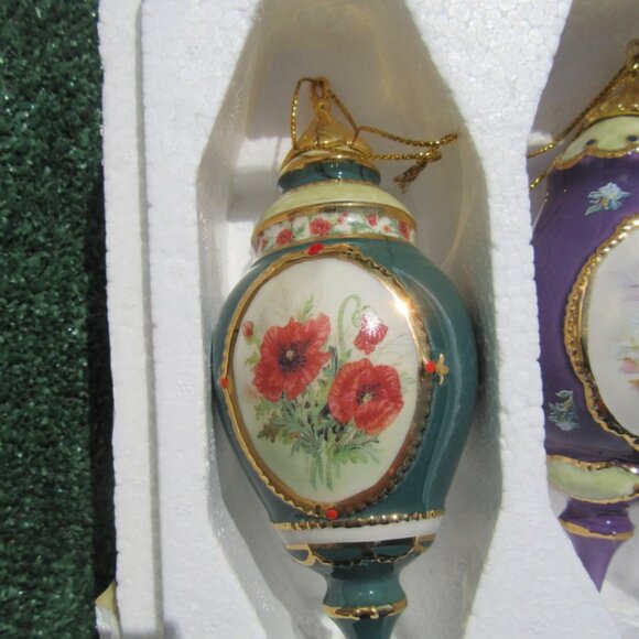 3 Bradford Editions Lena Liu Forever Flowers Christmas Ornaments Irises Poppies - Picture 2 of 9